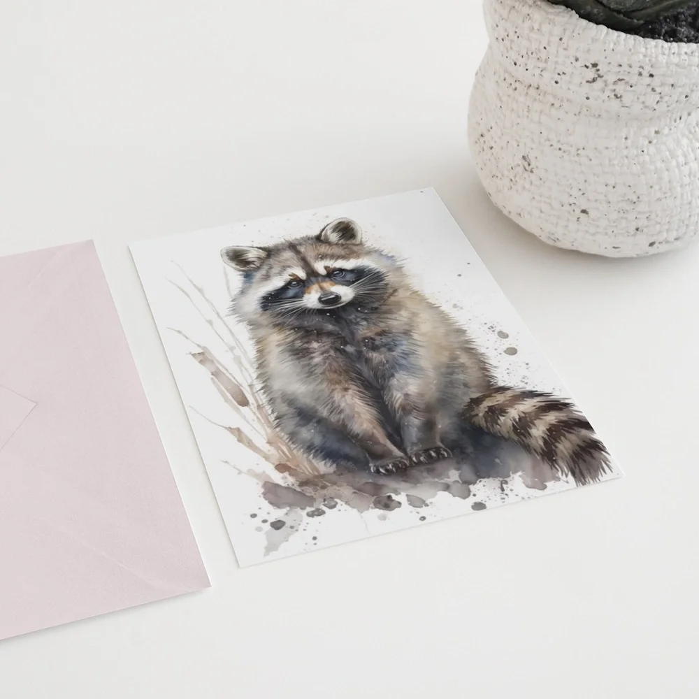 Cute Raccoon Watercolor Wall Art Illustration Print Poster Card Unframed - Picture 6 of 9